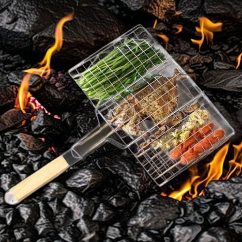 Gratar pentru Peste si Carne, Flippy, Suprafata Utila 32x19 cm, Otel Inoxidabil, cu Maner, Portabil, Argintiu [4]