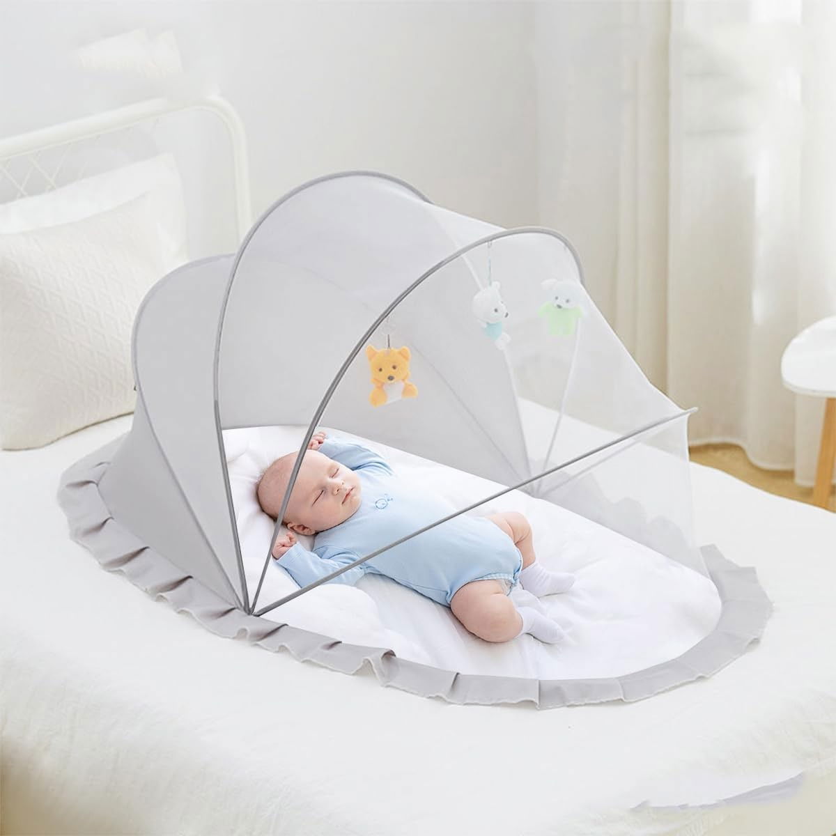 Husa Anti-Tantari, Flippy, Pliabila, Protectie 360 Grade, 0-1 An, 60 x 55 x 5 cm, Gri [3]