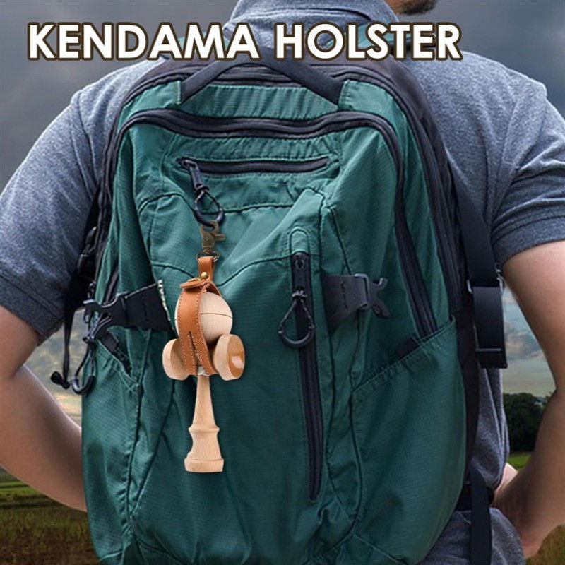 Husa pentru Kendama, Flippy, Husa de Depozitare pentru Kendama, din Piele Ecologica, Catarama cu Agatare pentru Transportare, Model Breloc Simplu, 19.5 x 2.5 cm, Maro [4]