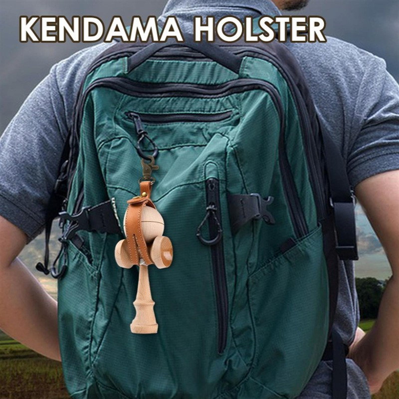 Husa pentru Kendama, Flippy, Husa de Depozitare pentru Kendama, din Piele Ecologica, Catarama cu Agatare pentru Transportare, Model Breloc Simplu, 19.5 x 2.5 cm, Maro [4]