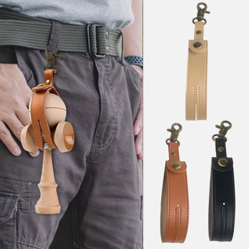 Husa pentru Kendama, Flippy, Husa de Depozitare pentru Kendama, din Piele Ecologica, Catarama cu Agatare pentru Transportare, Model Breloc Simplu, 19.5 x 2.5 cm, Apricot [4]