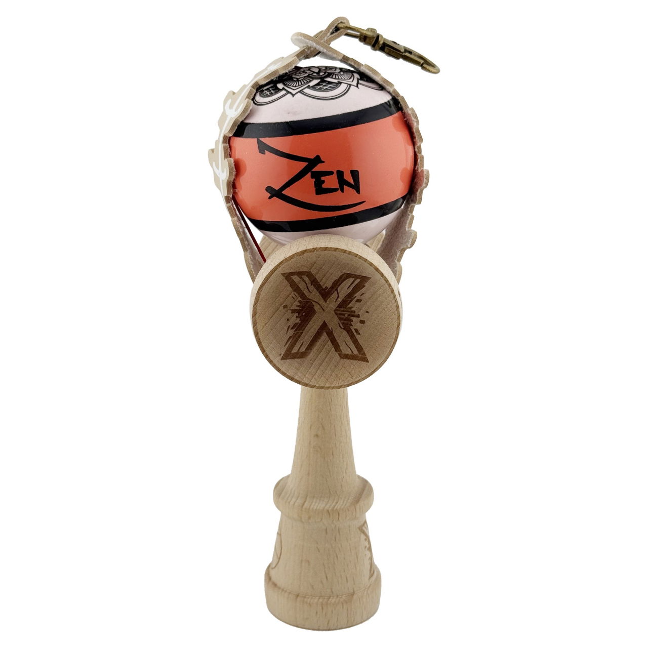 Husa pentru Kendama, Flippy, tip Pandativ/Breloc, Imprimeu Skull, din Piele Ecologica, 26 x 3.2 cm, Bej deschis [3]