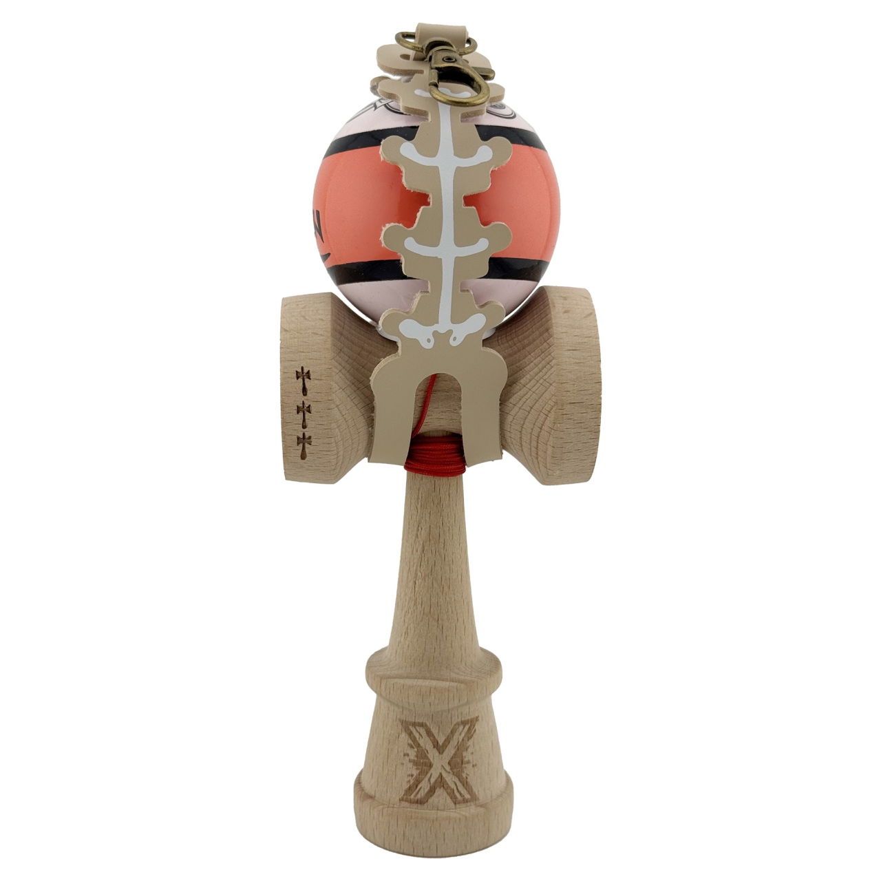 Husa pentru Kendama, Flippy, tip Pandativ/Breloc, Imprimeu Skull, din Piele Ecologica, 26 x 3.2 cm, Bej deschis [4]