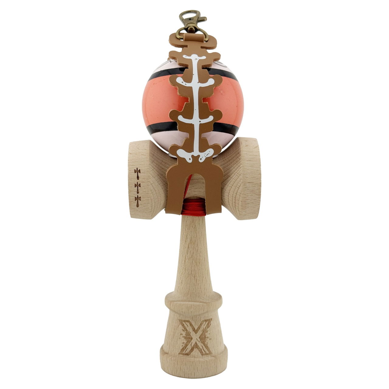 Husa pentru Kendama, Flippy, tip Pandativ/Breloc, Imprimeu Skull, din Piele Ecologica, 26 x 3.2 cm, Maro [3]