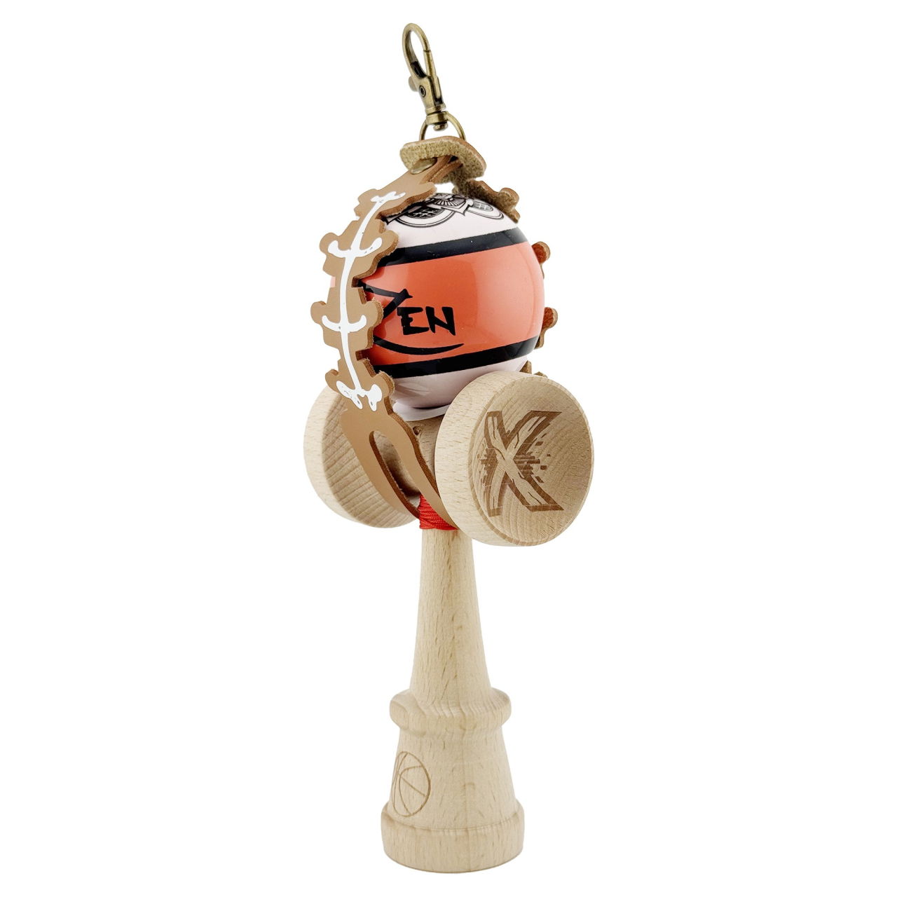 Husa pentru Kendama, Flippy, tip Pandativ/Breloc, Imprimeu Skull, din Piele Ecologica, 26 x 3.2 cm, Maro [4]