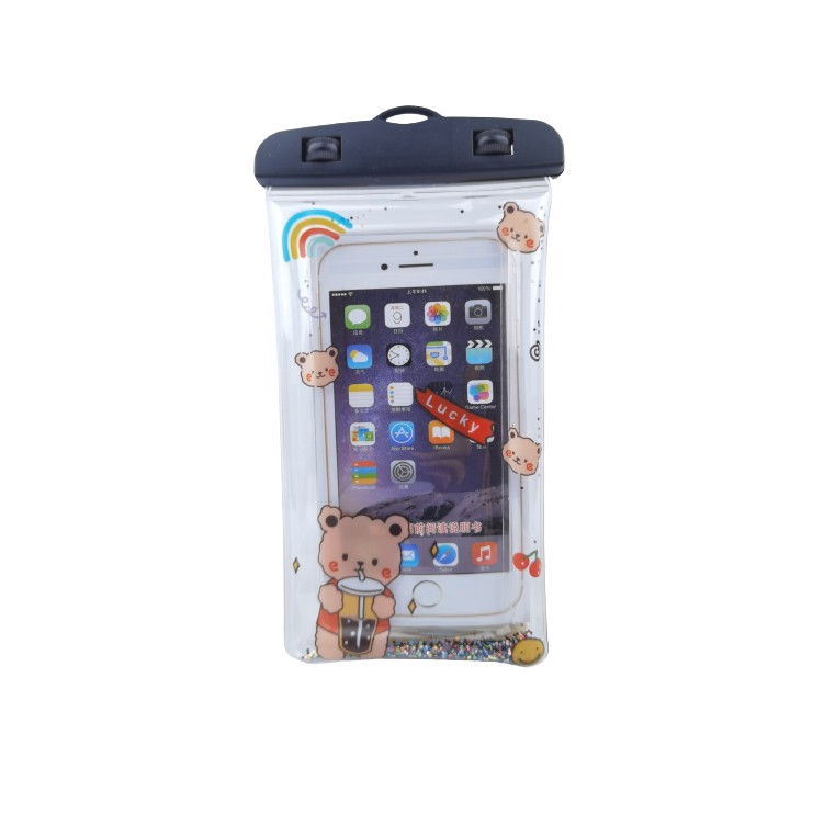 Husa subacvatica Glitter Kids Waterproof Flippy, Snowproof, Universala, cu Snur, pentru telefon sau documente, Lucky Bear, Negru [1]