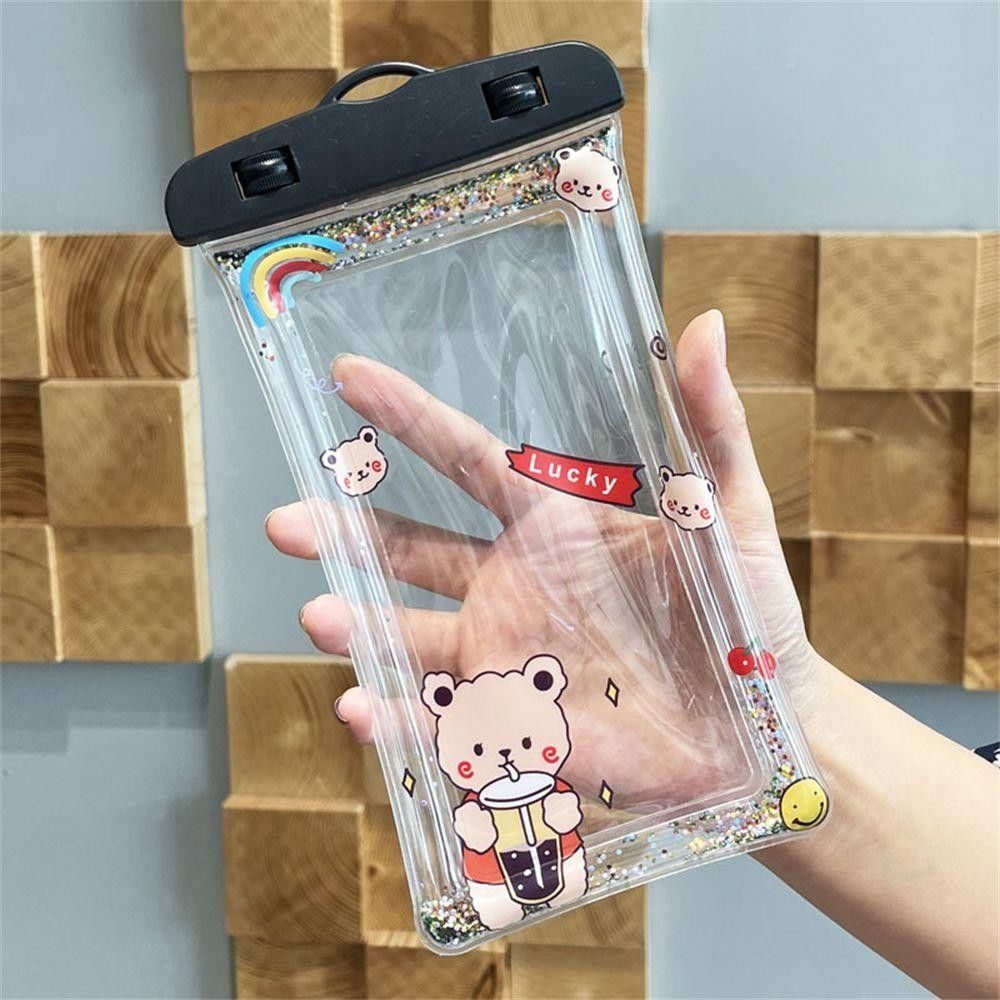 Husa subacvatica Glitter Kids Waterproof Flippy, Snowproof, Universala, cu Snur, pentru telefon sau documente, Lucky Bear, Negru [3]