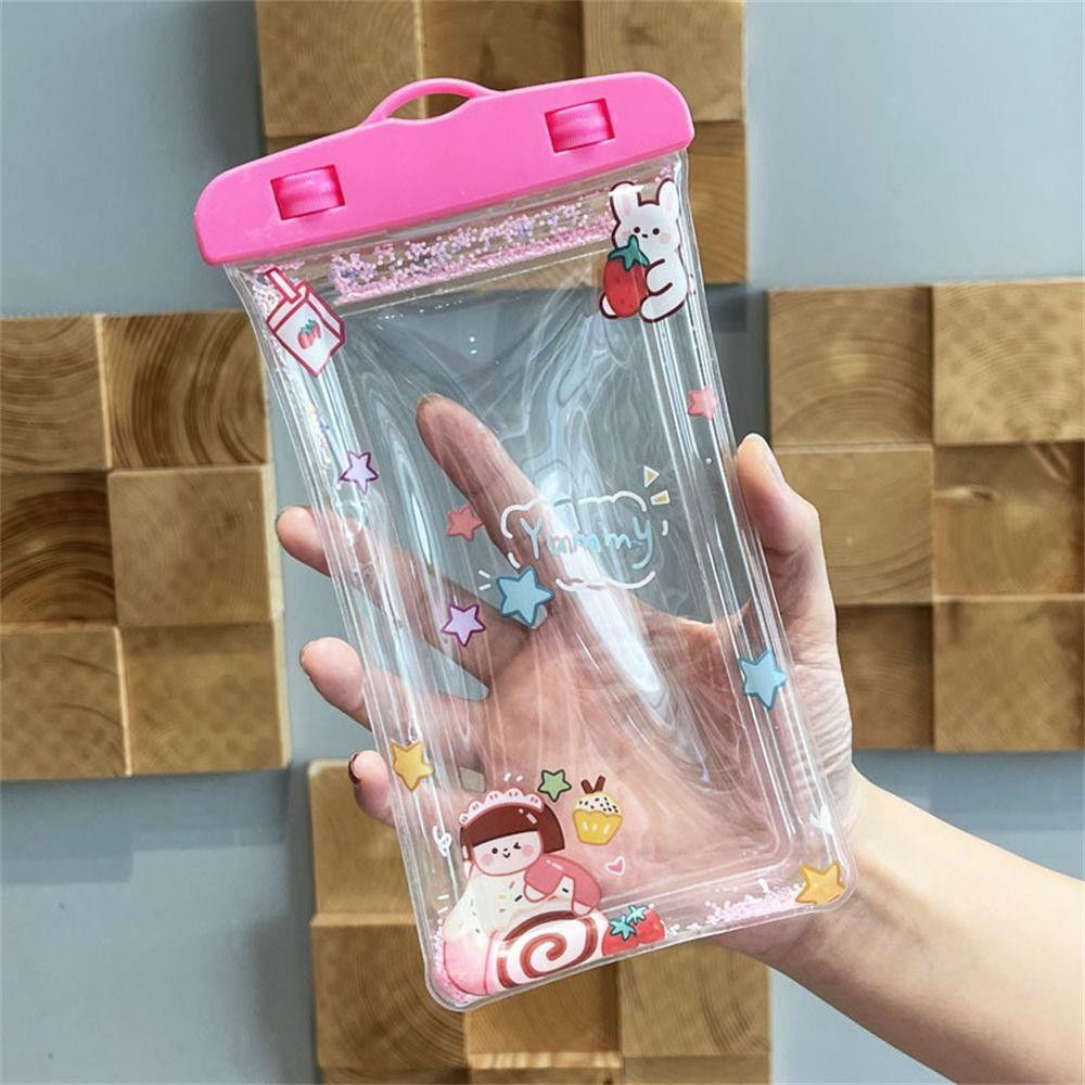 Husa subacvatica Glitter Kids Waterproof Flippy, Snowproof, Universala, cu Snur, pentru telefon sau documente, Sweet Girl, Roz [2]