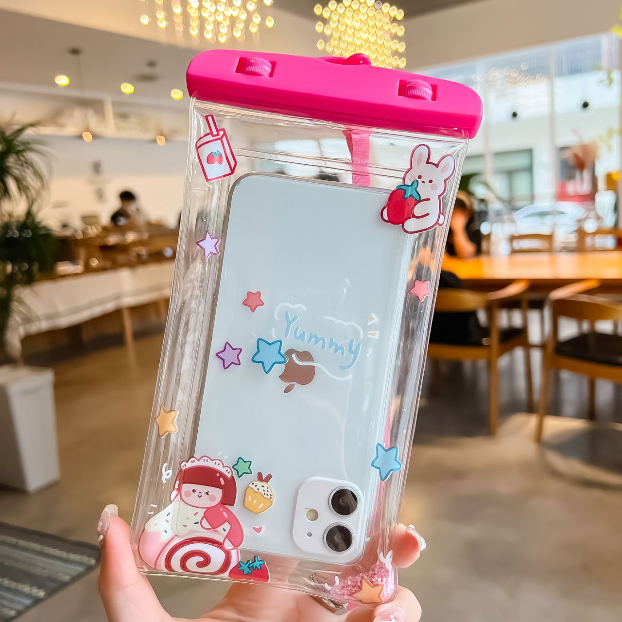 Husa subacvatica Glitter Kids Waterproof Flippy, Snowproof, Universala, cu Snur, pentru telefon sau documente, Sweet Girl, Roz [3]