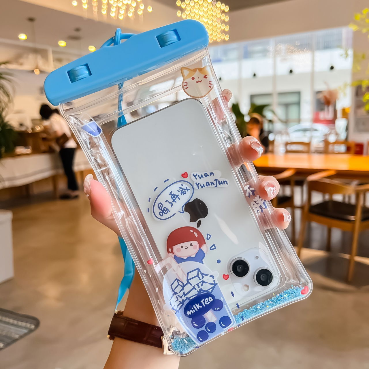 Husa subacvatica Glitter Kids Waterproof Flippy, Snowproof, Universala, cu Snur, pentru telefon sau documente, Tea Girl, Albastru [3]