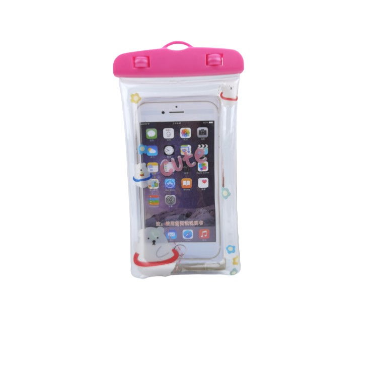 Husa subacvatica Kids Waterproof Flippy, Snowproof, Universala, cu Snur, pentru telefon sau documente, Bears, Roz [1]
