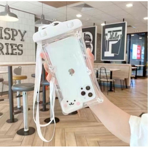 Husa subacvatica Kids Waterproof Flippy, Snowproof, Universala, cu Snur, pentru telefon sau documente, Bunny, Alb [3]