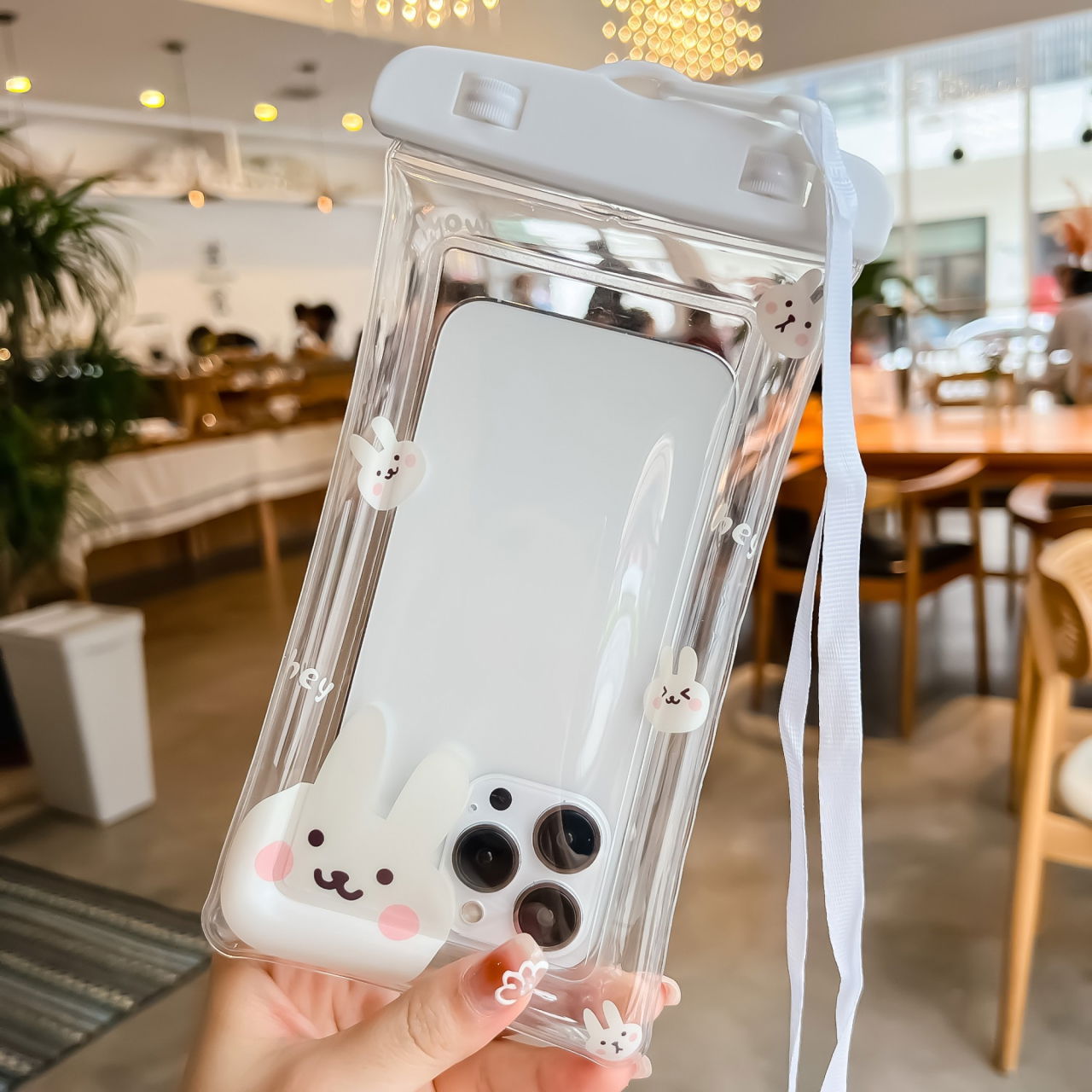 Husa subacvatica Kids Waterproof Flippy, Snowproof, Universala, cu Snur, pentru telefon sau documente, Bunny, Alb [4]