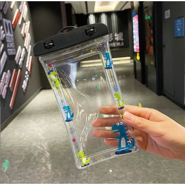 Husa subacvatica Kids Waterproof Flippy, Snowproof, Universala, cu Snur, pentru telefon sau documente, Dino, Negru [4]