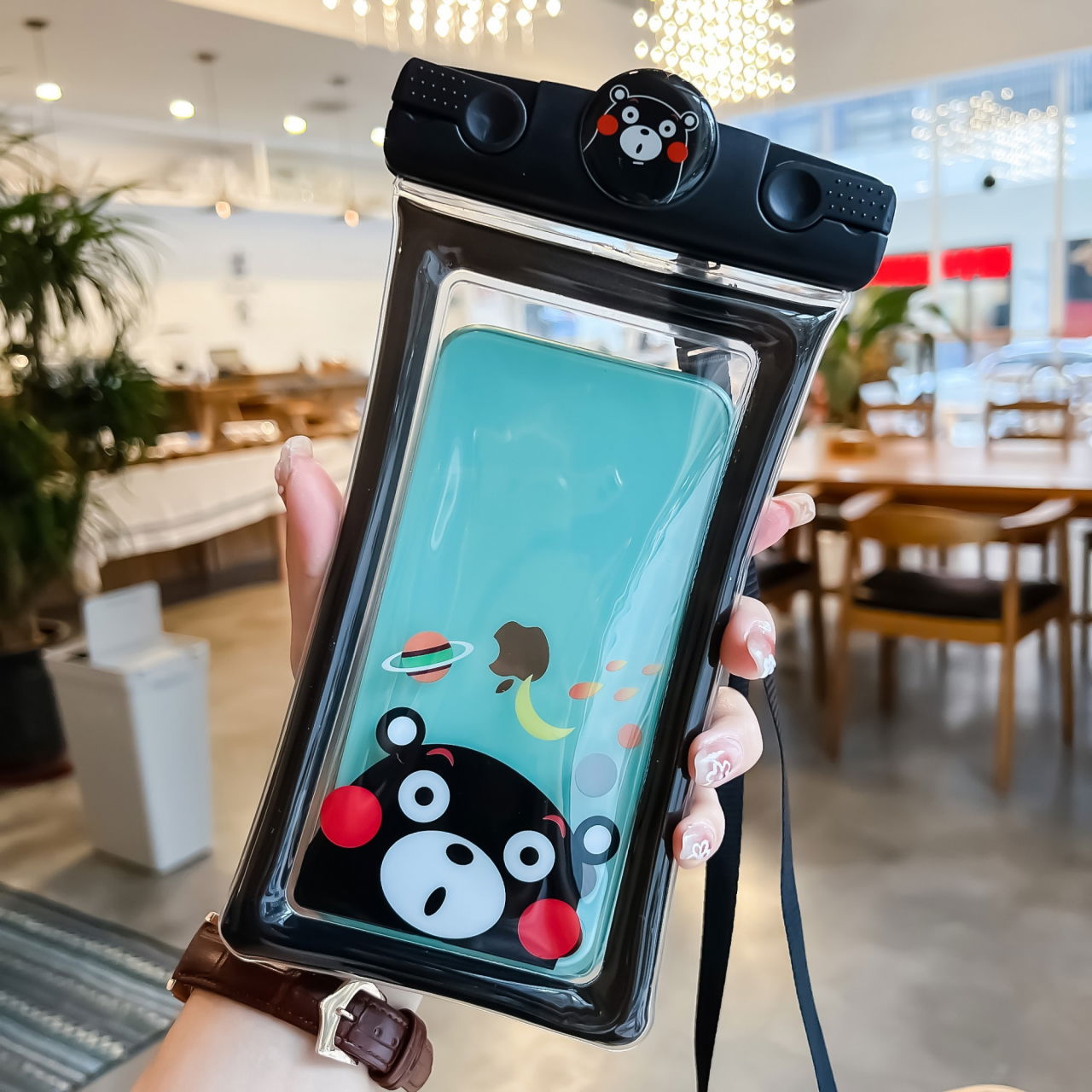 Husa subacvatica Mascot Waterproof Flippy, Snowproof, Universala, cu Snur, pentru telefon sau documente, Bear, Negru [5]