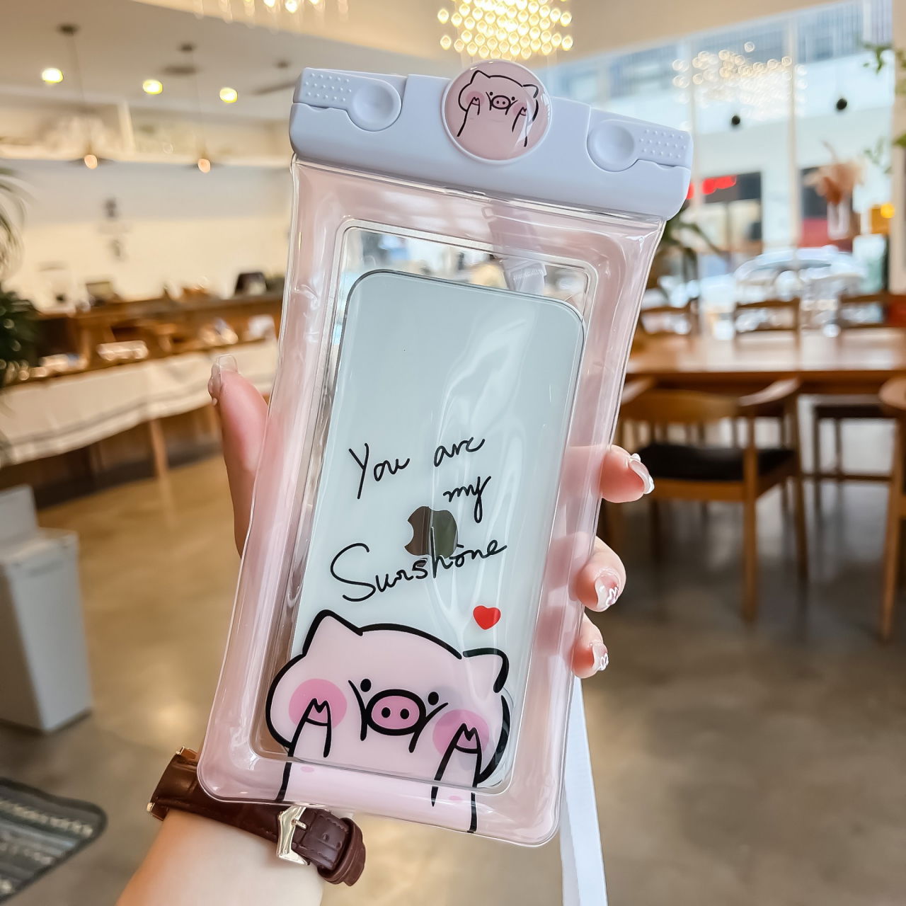 Husa subacvatica Mascot Waterproof Flippy, Snowproof, Universala, cu Snur, pentru telefon sau documente, Piggy, Roz [5]