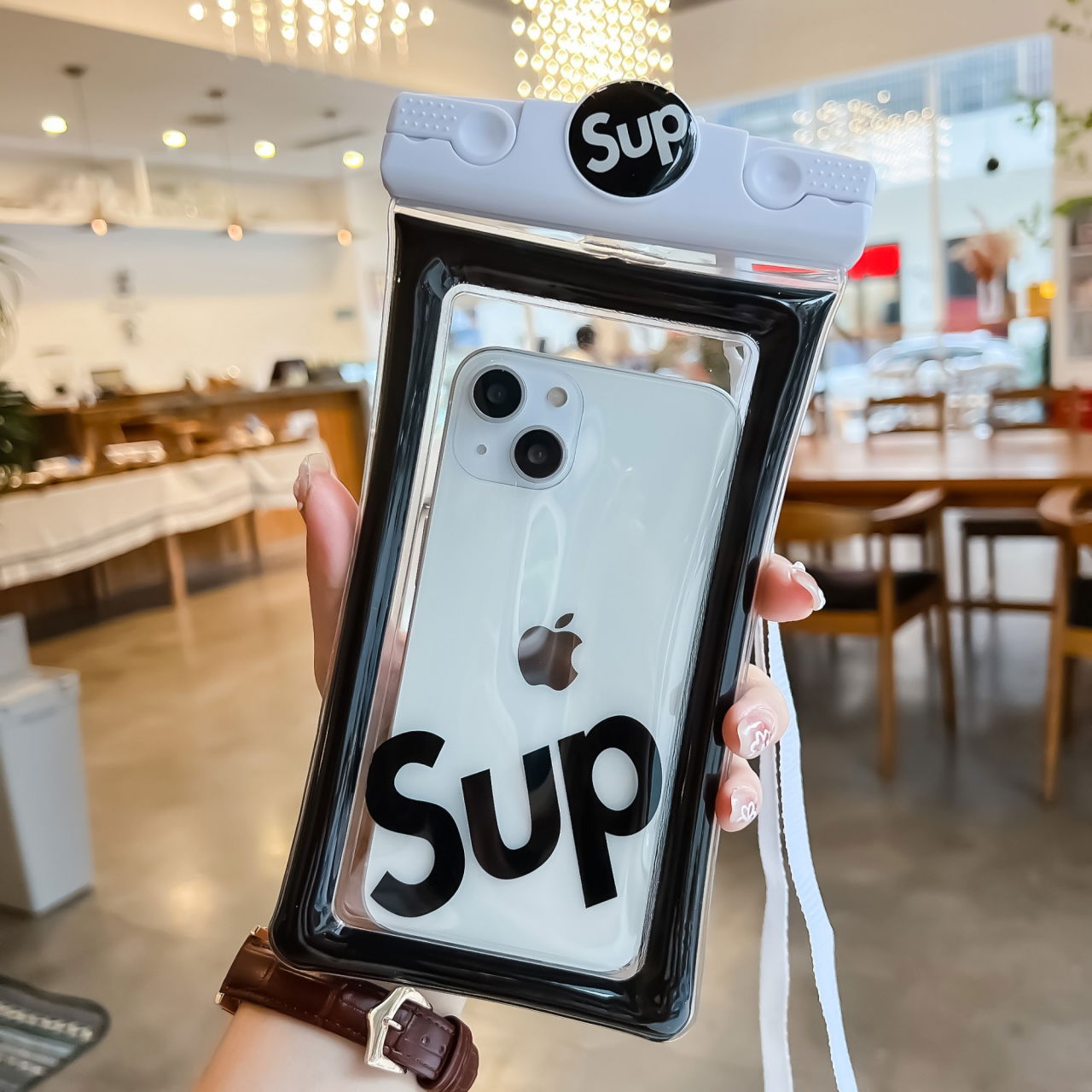 Husa subacvatica Mascot Waterproof Flippy, Snowproof, Universala, cu Snur, pentru telefon sau documente, Sup, Alb-Negru [6]