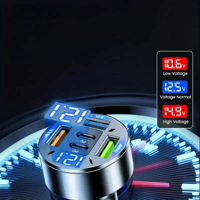 Incarcator Auto 5 in 1, Flippy, 3 x Port USB Fast Charge QC3.1 si 2 x Type C, PD 65W, Negru [7]