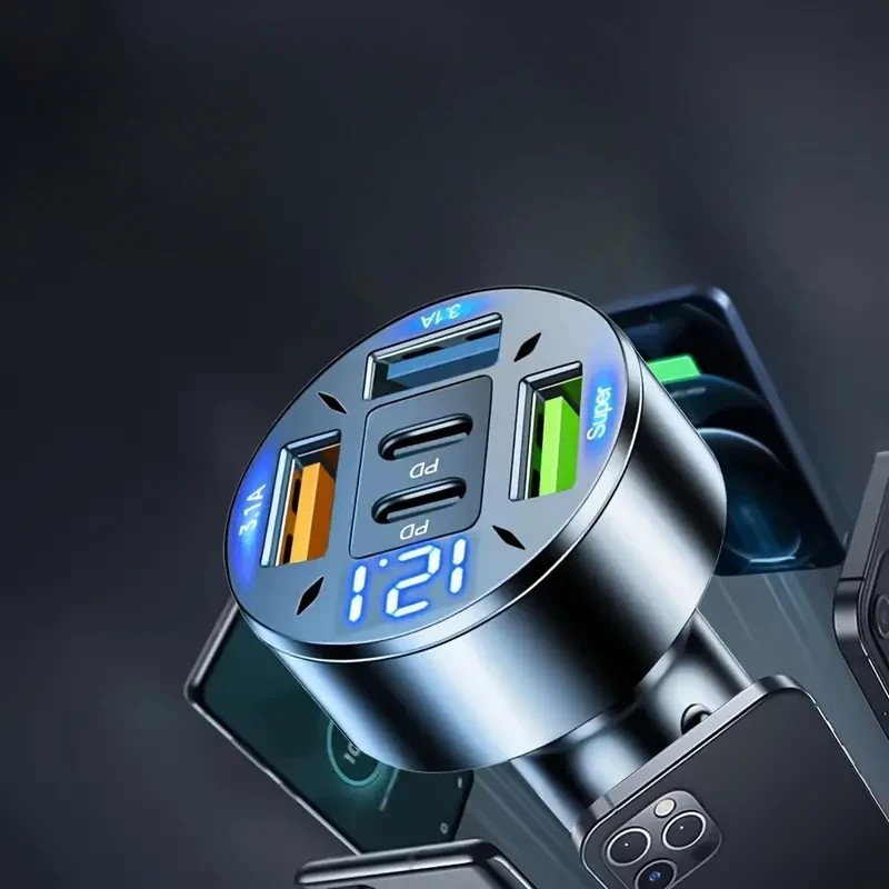 Incarcator Auto 5 in 1, Flippy, 3 x Port USB Fast Charge QC3.1 si 2 x Type C, PD 65W, Negru [5]