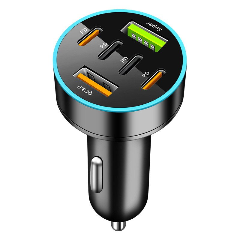 Incarcator Auto 6 in 1, Flippy, 2 x Port USB Fast Charge QC3.0 si 4 x Type C, PD 65W, Negru [1]