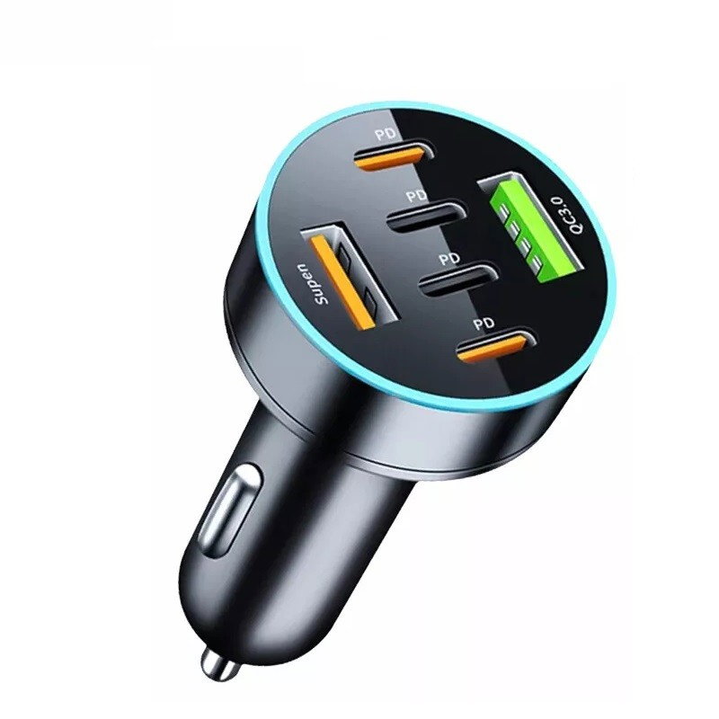 Incarcator Auto 6 in 1, Flippy, 2 x Port USB Fast Charge QC3.0 si 4 x Type C, PD 65W, Negru [7]