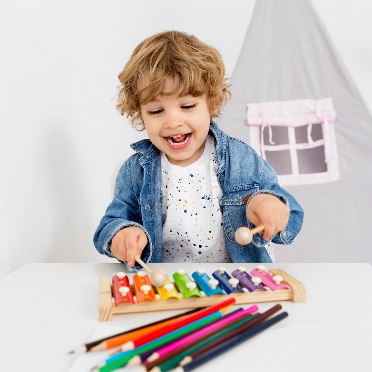 Instrument Muzical Xilofon Flippy, din Lemn, 8 Note Muzicale, 2 Bete de Percutie, 4-6 Ani, Multicolor [13]