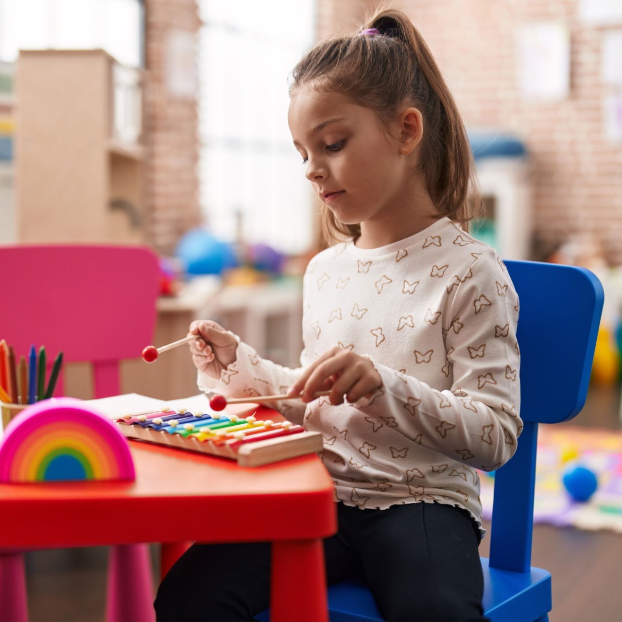 Instrument Muzical Xilofon Flippy, din Lemn, 8 Note Muzicale, 2 Bete de Percutie, 4-6 Ani, Multicolor [10]