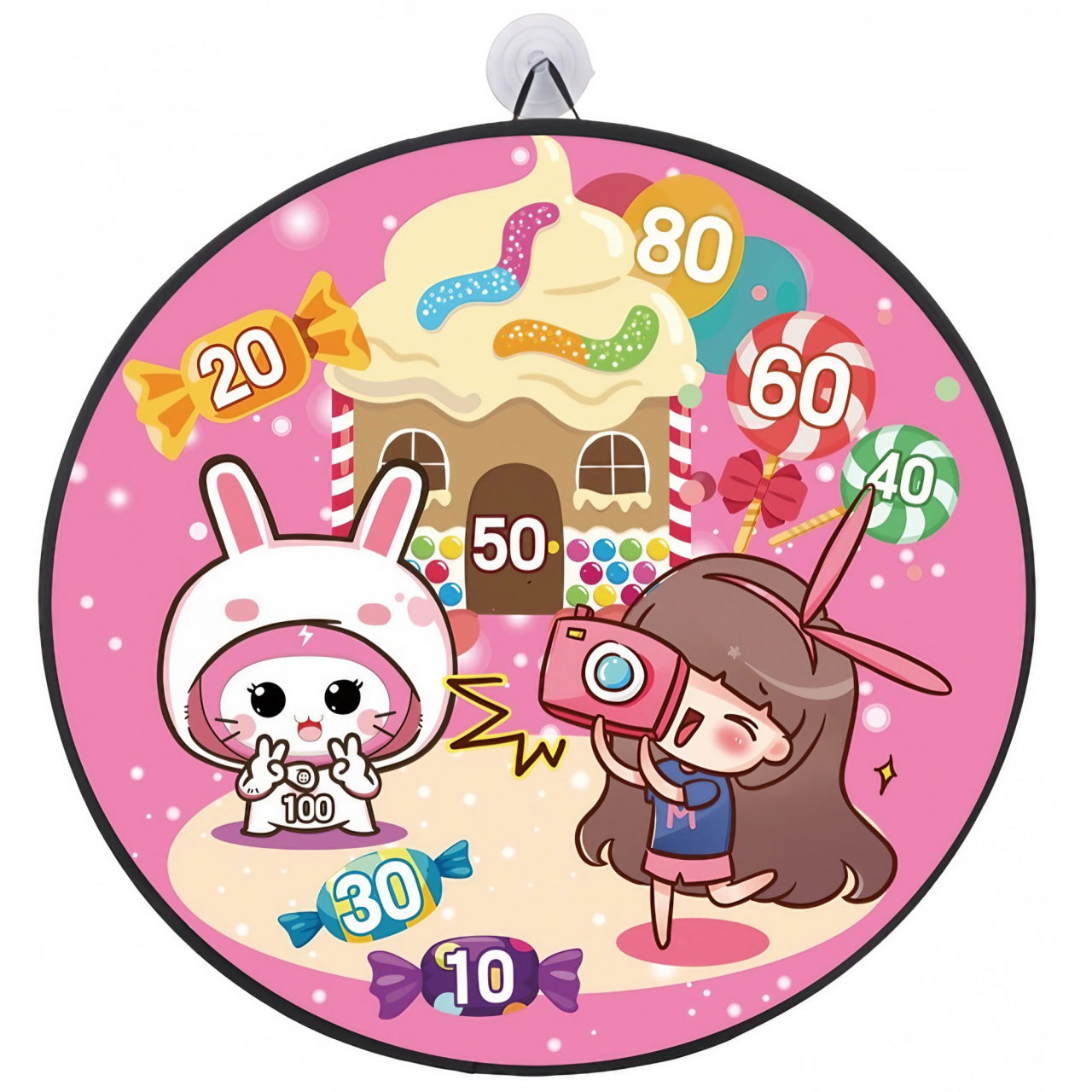 Joc Darts Flippy pentru Copii, Placa Pliabila 36.5 cm, 8 Mingii Velcro/Scai Simple, 2 Mingii Luminoase, Model Acadele, Roz [1]