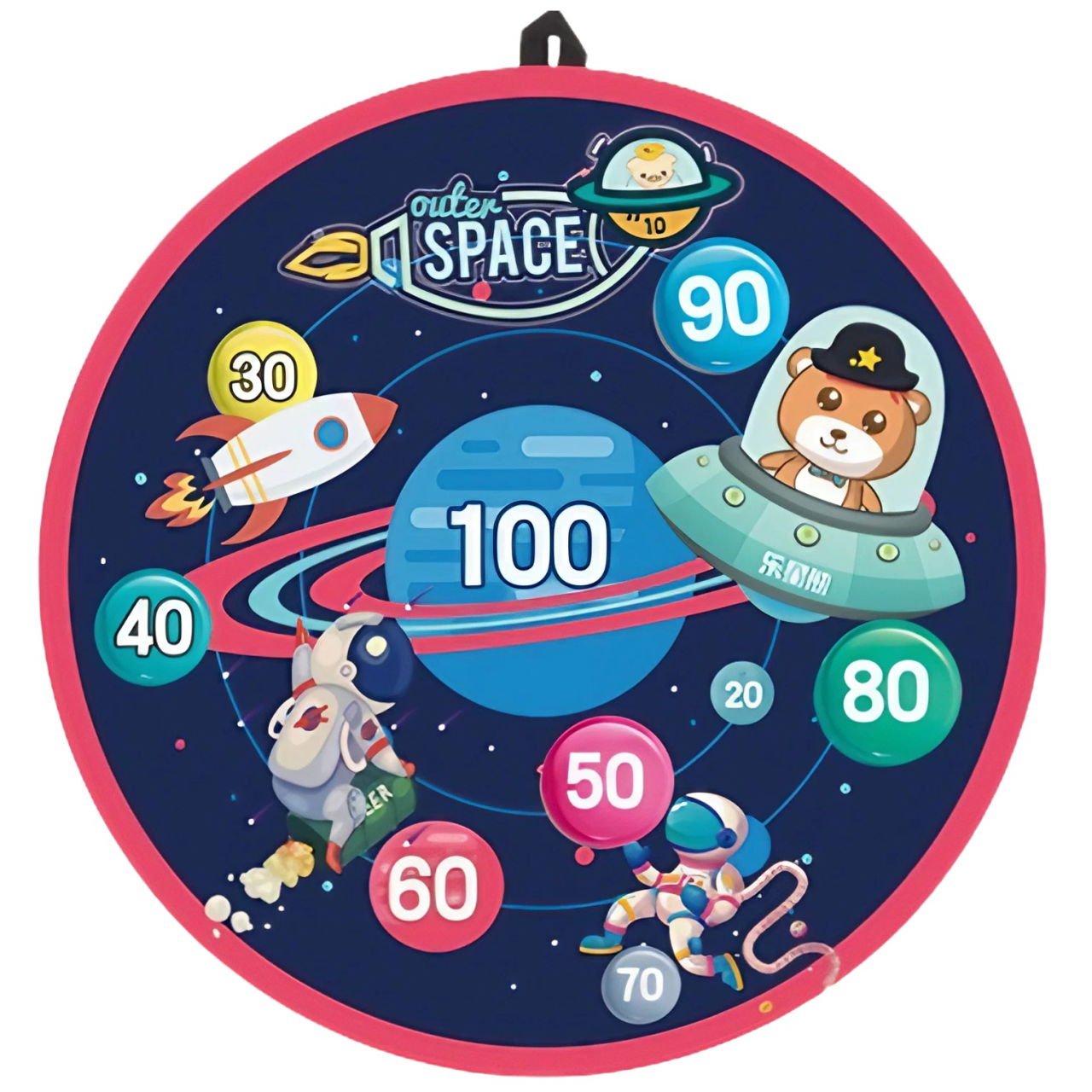 Joc Darts Flippy pentru Copii, Placa Pliabila 36.5 cm, 8 Mingii Velcro/Scai Simple, 2 Mingii Luminoase, Model Spatiu, Albastru [1]