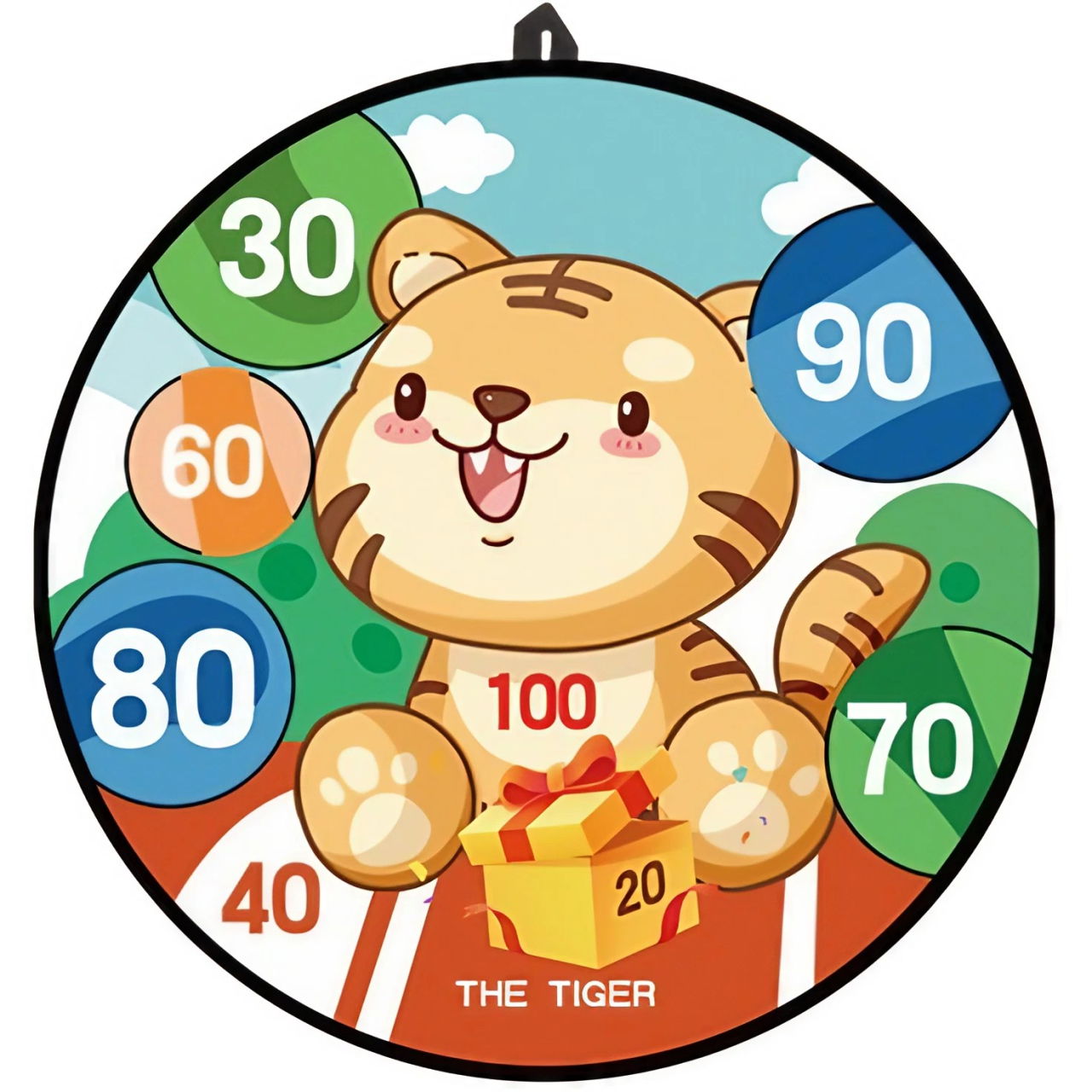 Joc Darts Flippy pentru Copii, Placa Pliabila 36.5 cm, 8 Mingii Velcro/Scai Simple, 2 Mingii Luminoase, Model Tigru, Portocaliu [1]