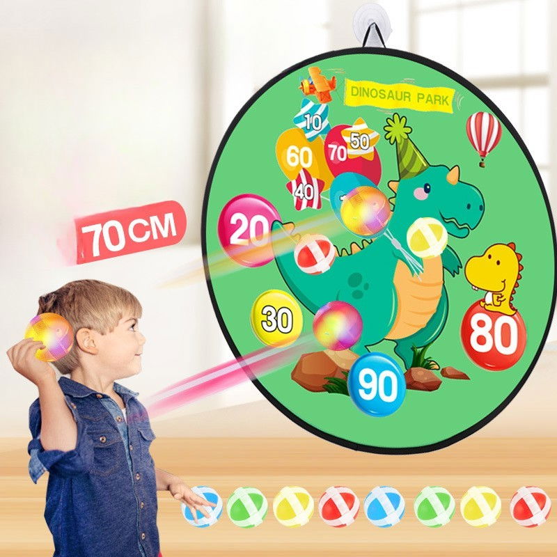 Joc Darts Flippy pentru Copii, Placa Pliabila 70 cm, 8 Mingii Velcro/Scai Simple, 2 Mingii Luminoase, Model Dinozaur Park, Verde [7]