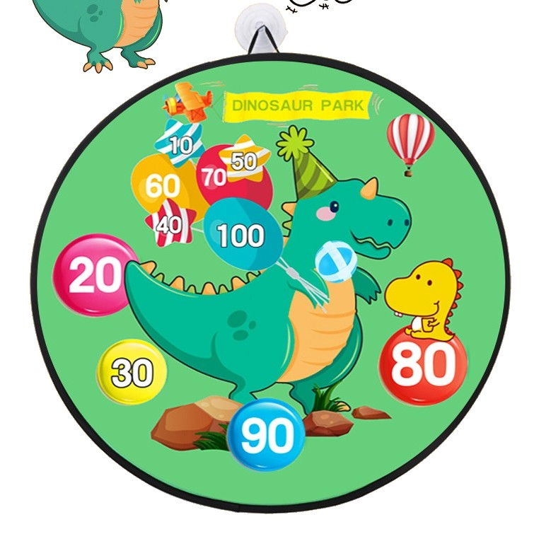 Joc Darts Flippy pentru Copii, Placa Pliabila 70 cm, 8 Mingii Velcro/Scai Simple, 2 Mingii Luminoase, Model Dinozaur Park, Verde [4]