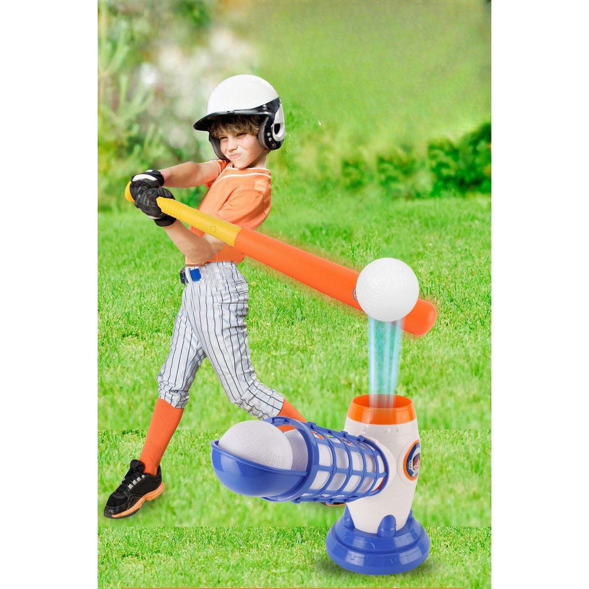 Joc de Baseball Interactiv, Lansator Flippy, Aruncare prin Buton de Lansare pe Bata, Include Bata si 5 Mingii, 37 x 23 x 16 cm Baza, 59 cm Bata, Multicolor [3]