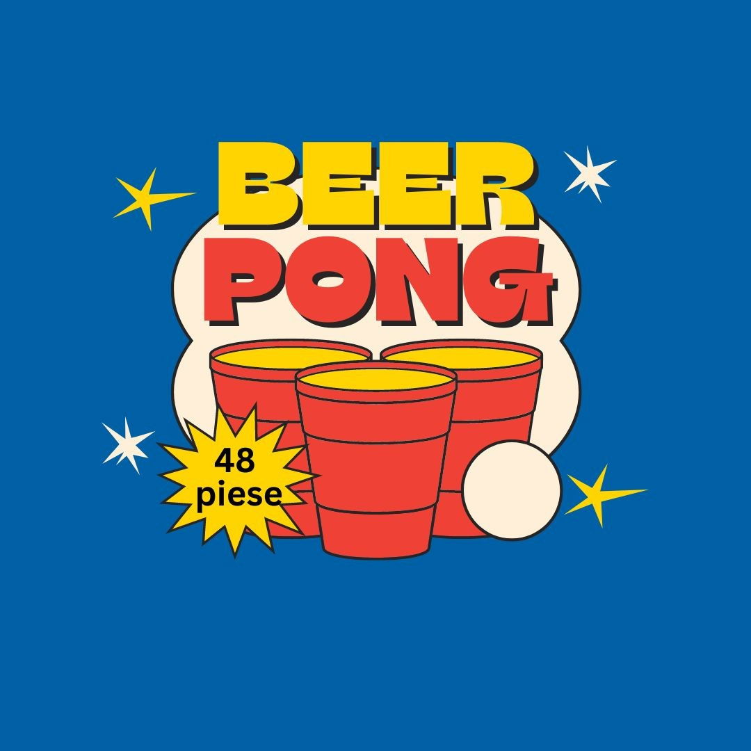 Joc de baut Beer Pong Flippy, 24 Pahare, 24 Mingi, material plastic, reutilizabil, portabil, rosu [3]