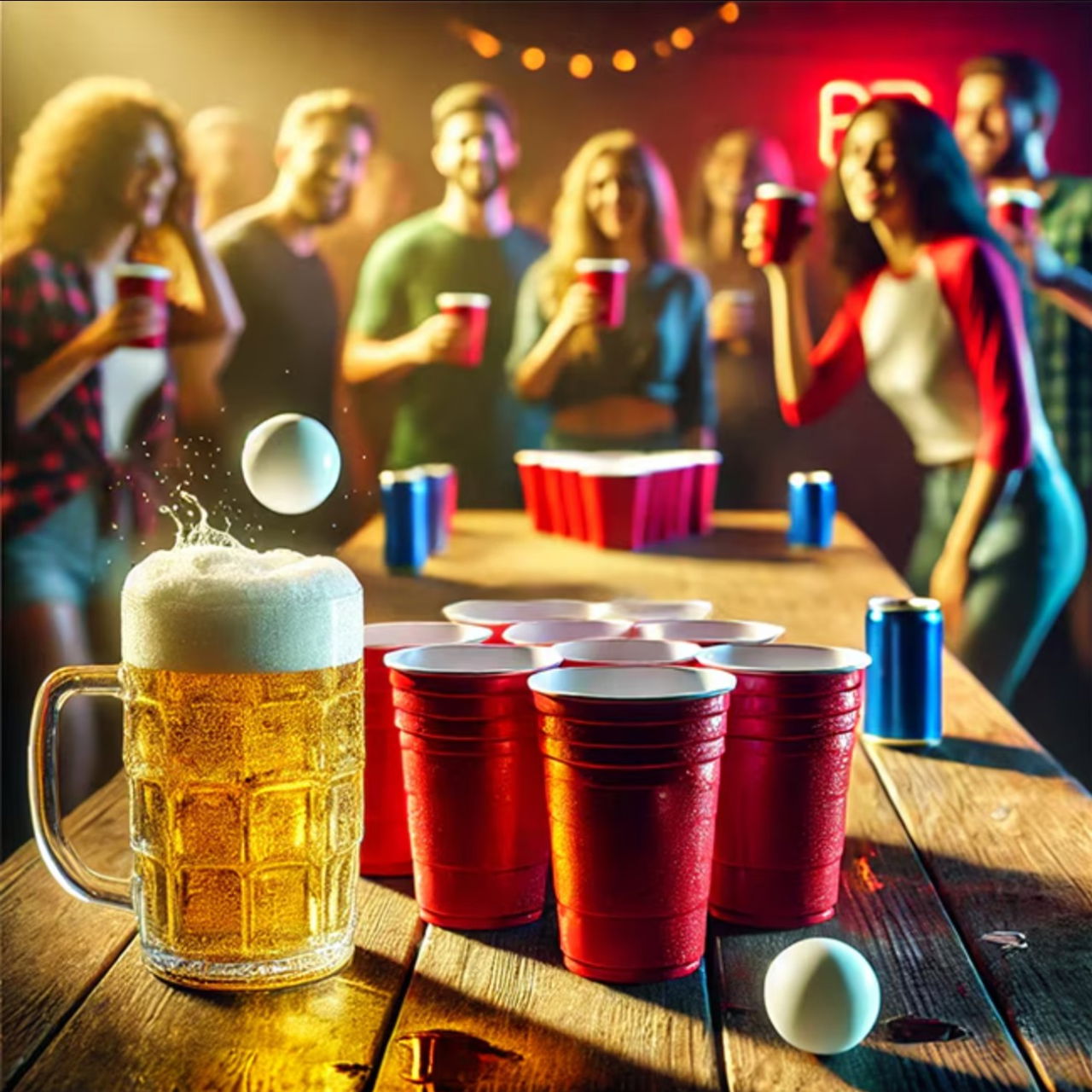 Joc de Baut BEER PONG, Flippy, Set din 24 Mingi de Tenis si 24 Pahare Reutilizabile, Joc Interactiv pentu Adulti, Albastru Portocaliu [4]