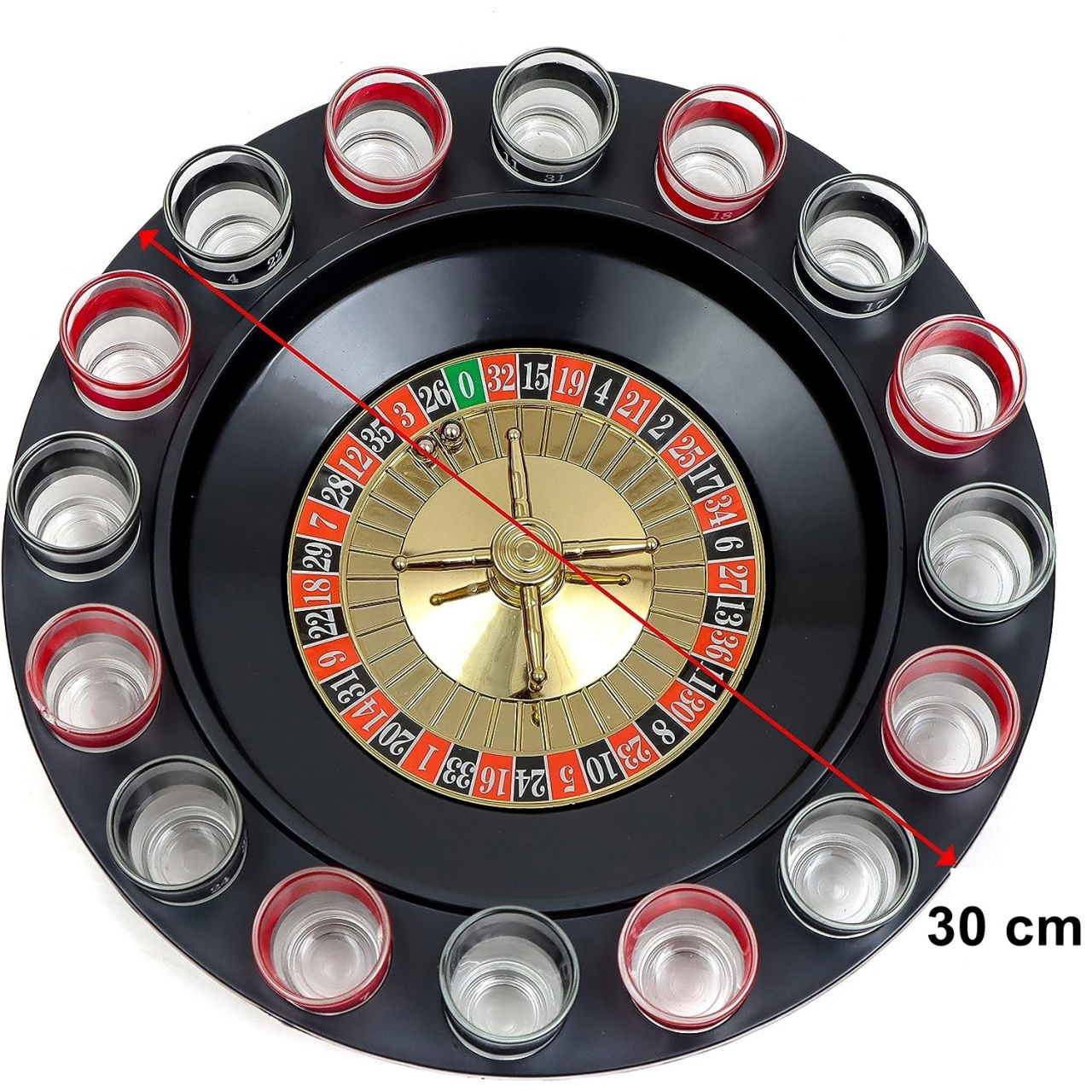 Joc de Baut Ruleta cu Pahare de Shot Flippy, 30 cm, Rosu/Negru [2]