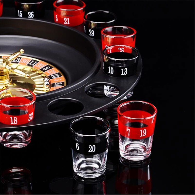 Joc de Baut Ruleta Flippy, cu 16 Pahare de Shot din Sticla , 30 x 30 x 5.5 cm, model 2, Rosu/Negru [6]
