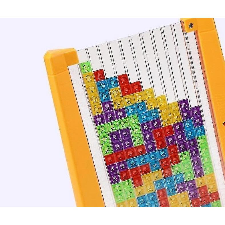 Joc de inteligenta Tetris puzzle tangram Flippy, 70 de piese multicolore, 3D, montessori, interactiv, din plastic, zar inclus, sac depozitare piese, varsta peste 6 ani, 23 x 19.8 x 5 cm, cadru galben [7]