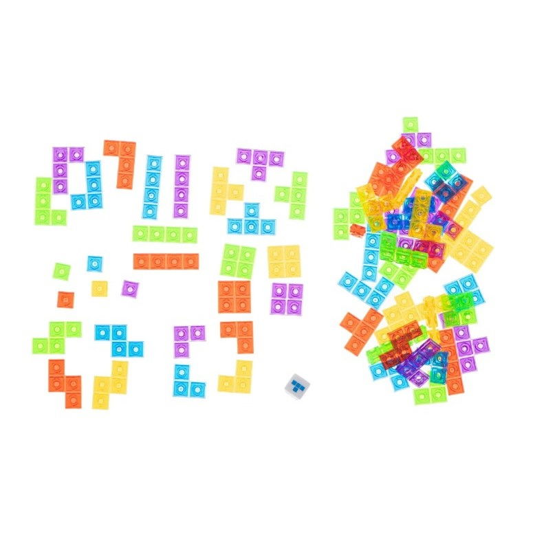Joc de inteligenta Tetris puzzle tangram Flippy, 70 de piese multicolore, 3D, montessori, interactiv, din plastic, zar inclus, sac depozitare piese, varsta peste 6 ani, 23 x 19.8 x 5 cm, cadru albastr [5]