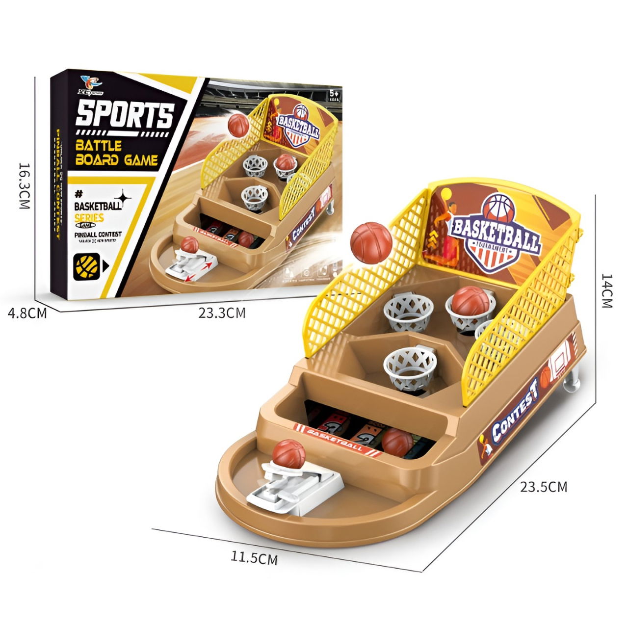 Joc de Masa Mini Baschet Interactiv pentru Copii, Flippy, 4 Cosuri, 3 Mingi Incluse, 23.5x11.5x14 cm, Maro [3]