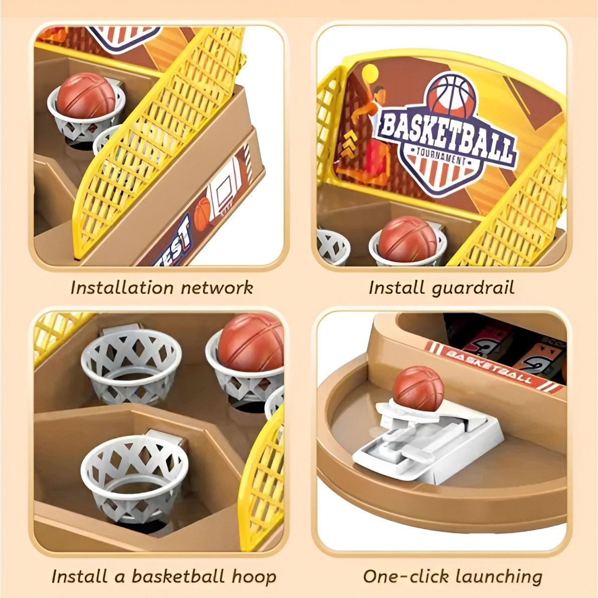 Joc de Masa Mini Baschet Interactiv pentru Copii, Flippy, 4 Cosuri, 3 Mingi Incluse, 23.5x11.5x14 cm, Maro [5]