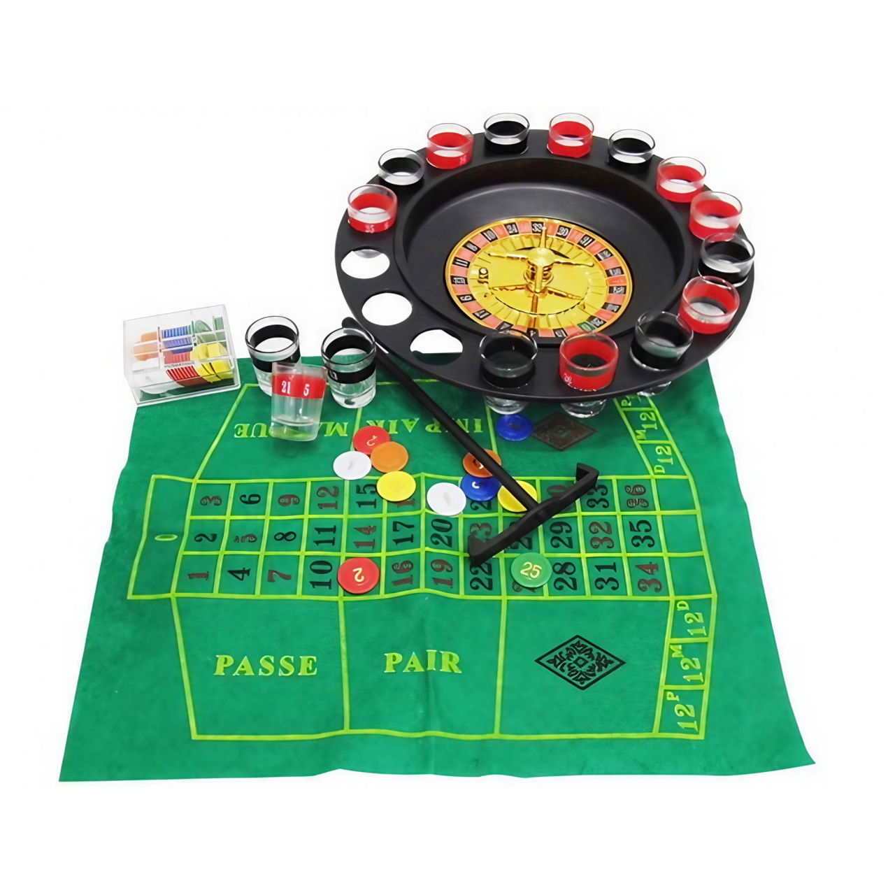Joc de Ruleta Flippy, cu Pahare de Shot si Plansa de Joc Blackjack, 31 cm, Multicolor [4]