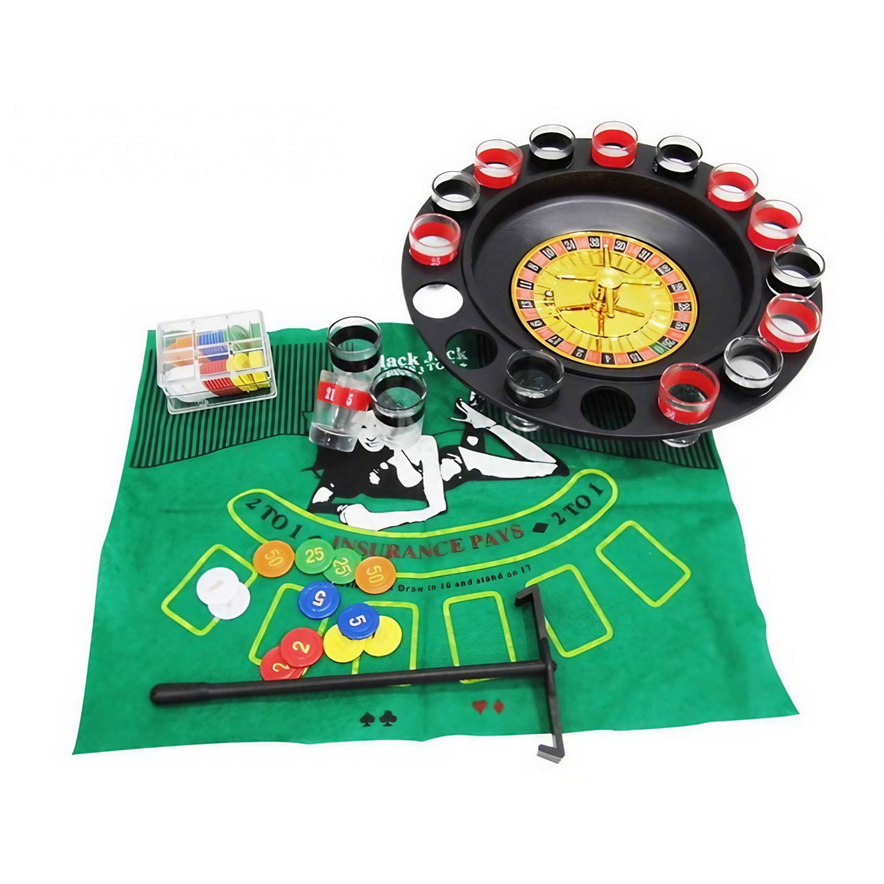 Joc de Ruleta Flippy, cu Pahare de Shot si Plansa de Joc Blackjack, 31 cm, Multicolor [3]