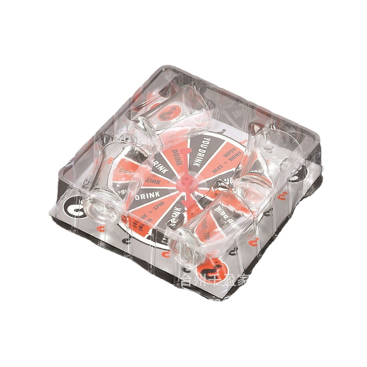 Joc de societate cu 4 pahare de shoturi din sticla Flippy, ruleta norocului, pentru petreceri, 17x17x7.5cm [4]