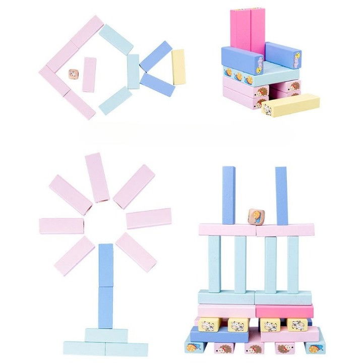 Joc de Societate, Flippy, pentru Copii, din Lemn, Interactiv, Distractiv, Jenga Stack High Blocks, cu Zar, 51 de Piese Animate, 24.5x18x5 cm, Multicolor [5]