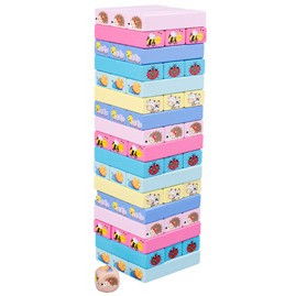 Joc de Societate, Flippy, pentru Copii, din Lemn, Interactiv, Distractiv, Jenga Stack High Blocks, cu Zar, 51 de Piese Animate, 24.5x18x5 cm, Multicolor [7]