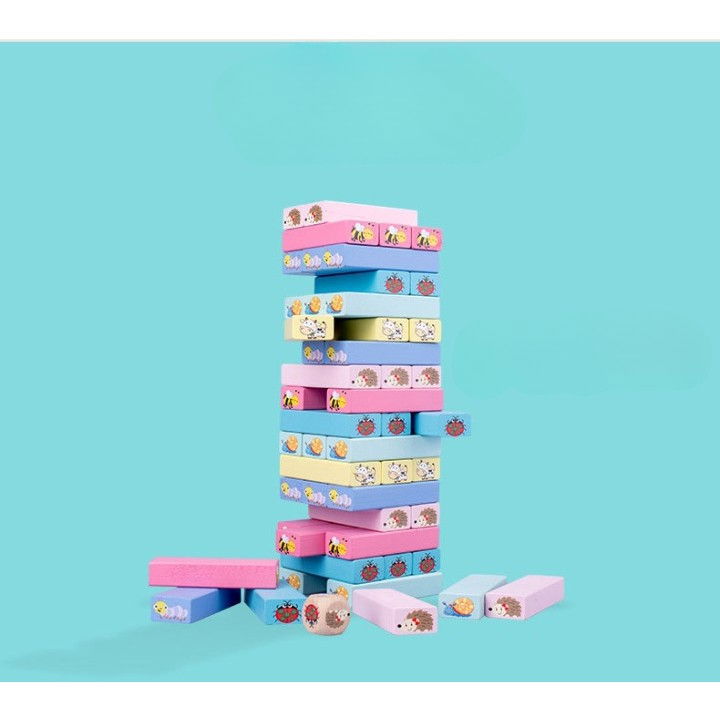 Joc de Societate, Flippy, pentru Copii, din Lemn, Interactiv, Distractiv, Jenga Stack High Blocks, cu Zar, 51 de Piese Animate, 24.5x18x5 cm, Multicolor [3]