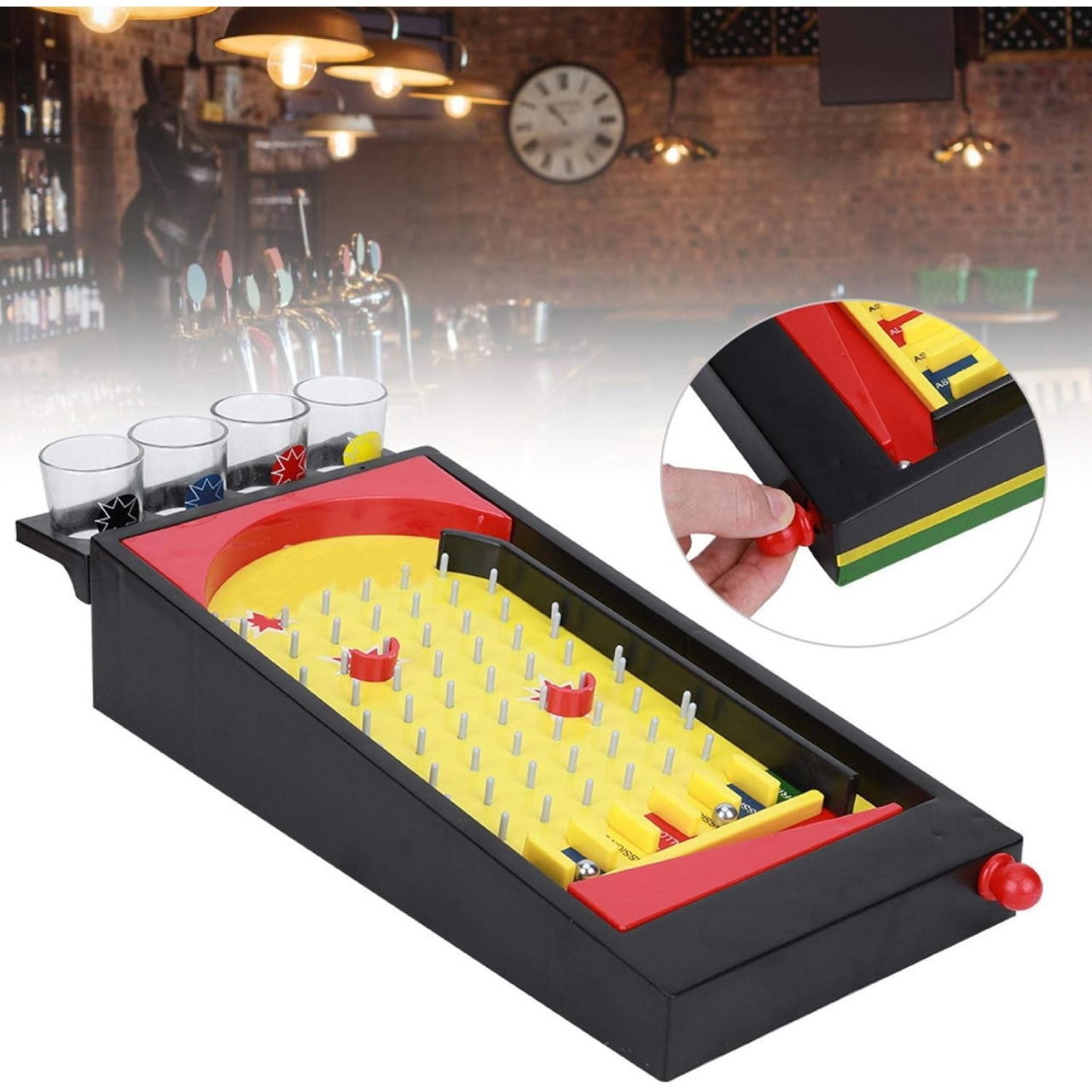 Joc de societate Pinball cu pahare pentru shoturi Flippy, 40 x 17,7 cm, galben [4]