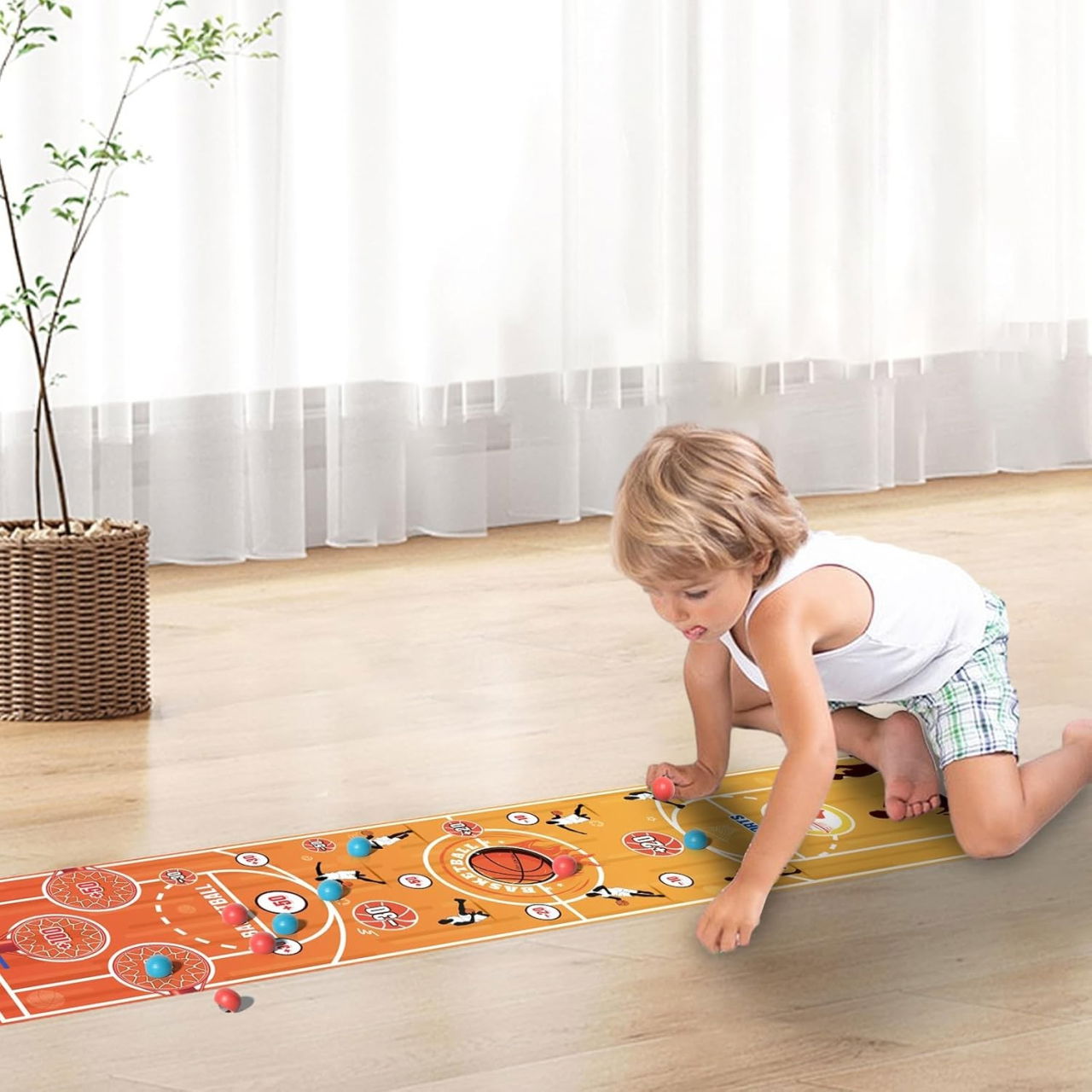 Joc Interactiv, Flippy, Covor de Basket 90 x 20 cm, 1-4 Jucatori, +5 Ani, 6 Mingi Incluse, Maro [3]