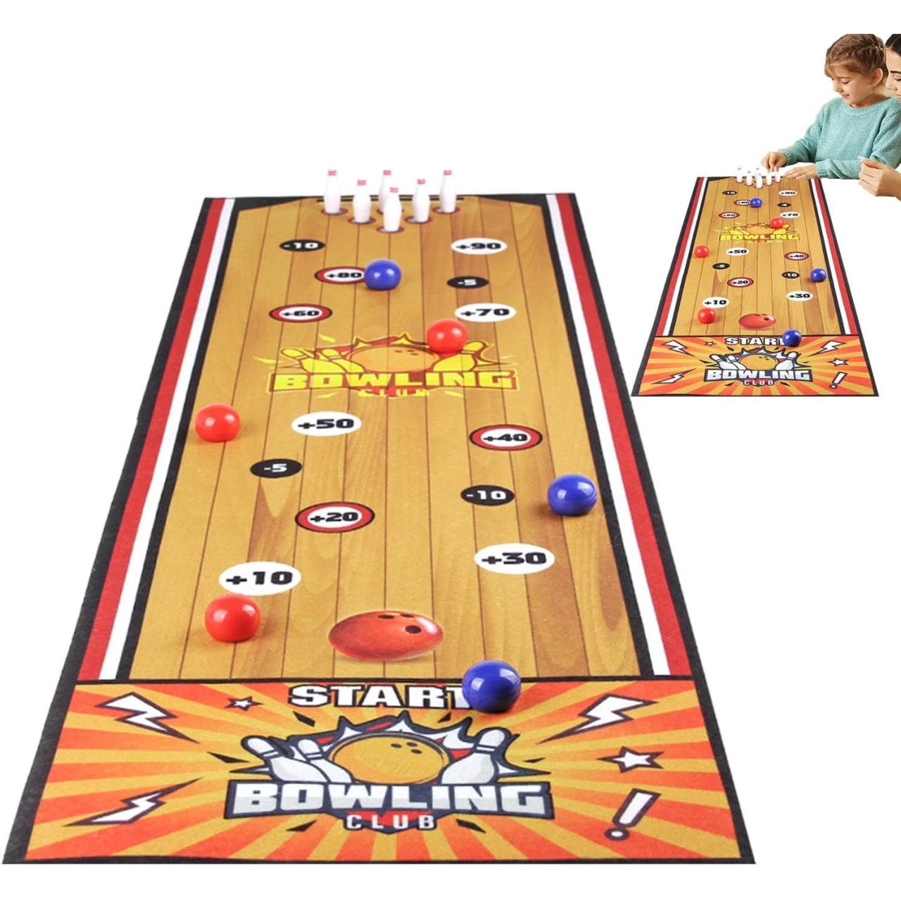 Joc Interactiv, Flippy, Covor de Bowling 90 x 20 cm, 1-4 Jucatori, +5 Ani, 6 Mingi Incluse, 6 Popice, Galben [2]